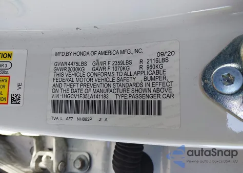 2020 Honda Accord Sport from USA, damaged, VIN 1HGCV1F35LA141183